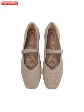 Knit Flats for Women Square Toe Casual Ballet Flat Shoes with Ankle Strap